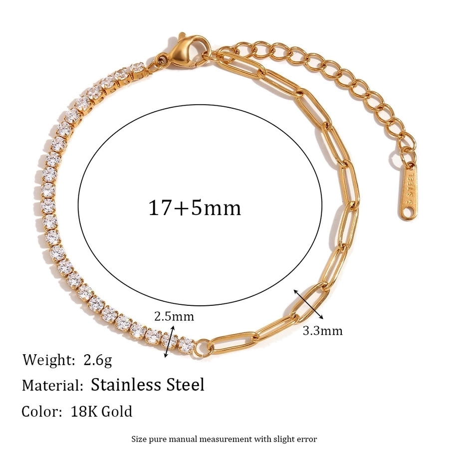 Link Chain Zircon Bracelet/Earrings [304 Stainless Steel,18K Gold Plated]