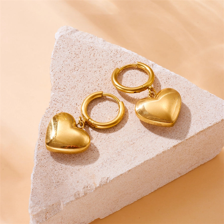 Heart Shape Drop Earrings [304 Stainless Steel,18K Gold Plated]