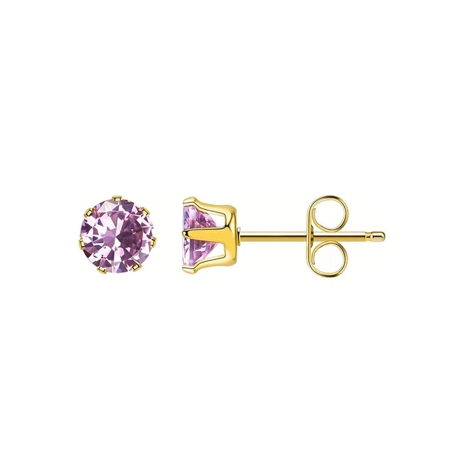 Round Colored Rhinestone Stud Earrings [304 Stainless Steel,18K Gold Plated]