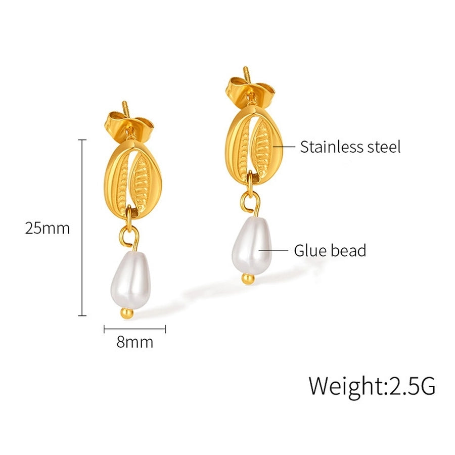 Shell mitation Pearl Drop Earrings [304 Stainless Steel,18K Gold Plated]