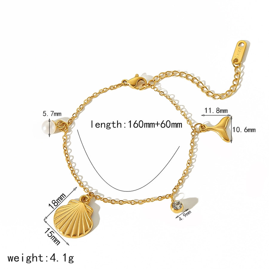 Bracciale/collana con guscio oceano stellare in stile marino [304 in acciaio inossidabile, oro 18K placcato]