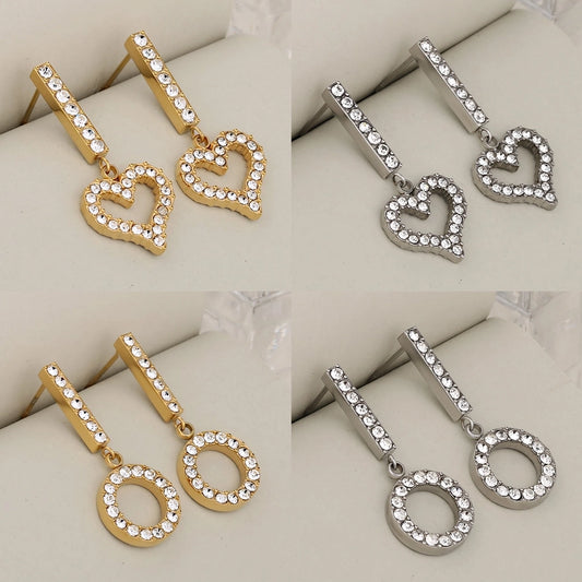 Hollow Heart Shape Plating Round Earrings [304 Stainless Steel,18K Gold Plated]