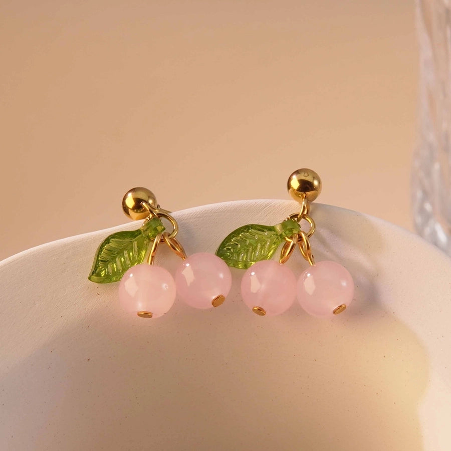 Cherry Drop Earrings [304 Stainless Steel,18K Gold Plated]