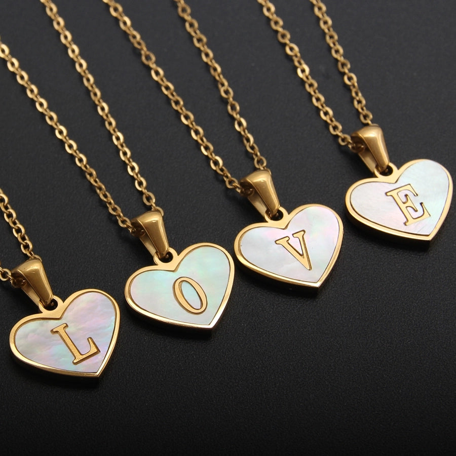 Letter Shell Heart Pendant Necklace [304 Stainless Steel,18K Gold Plated]