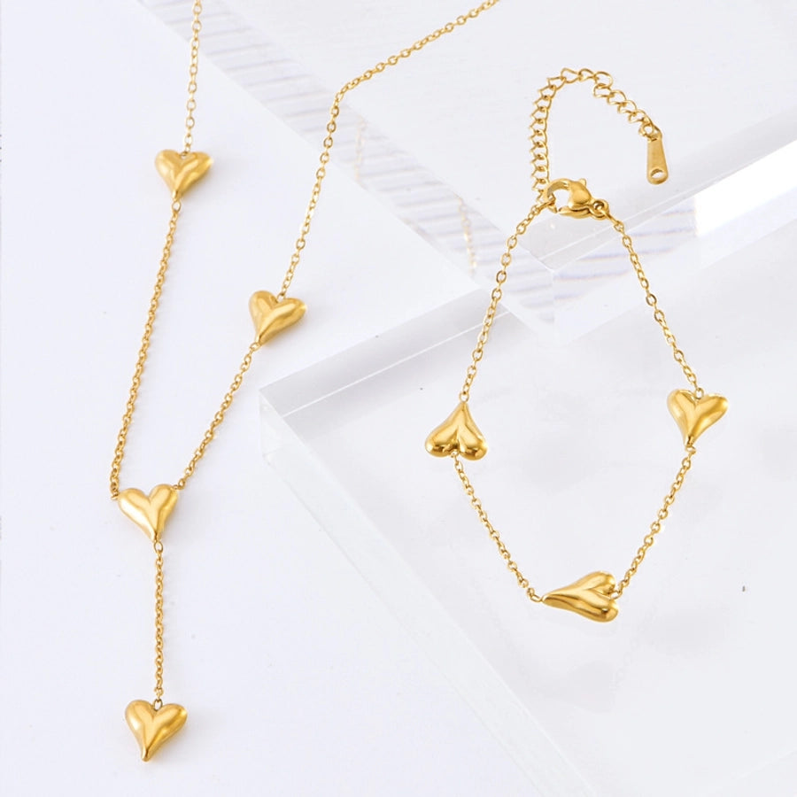 Heart Shape Bracelet/Necklace [304 Stainless Steel,18K Gold Plated]