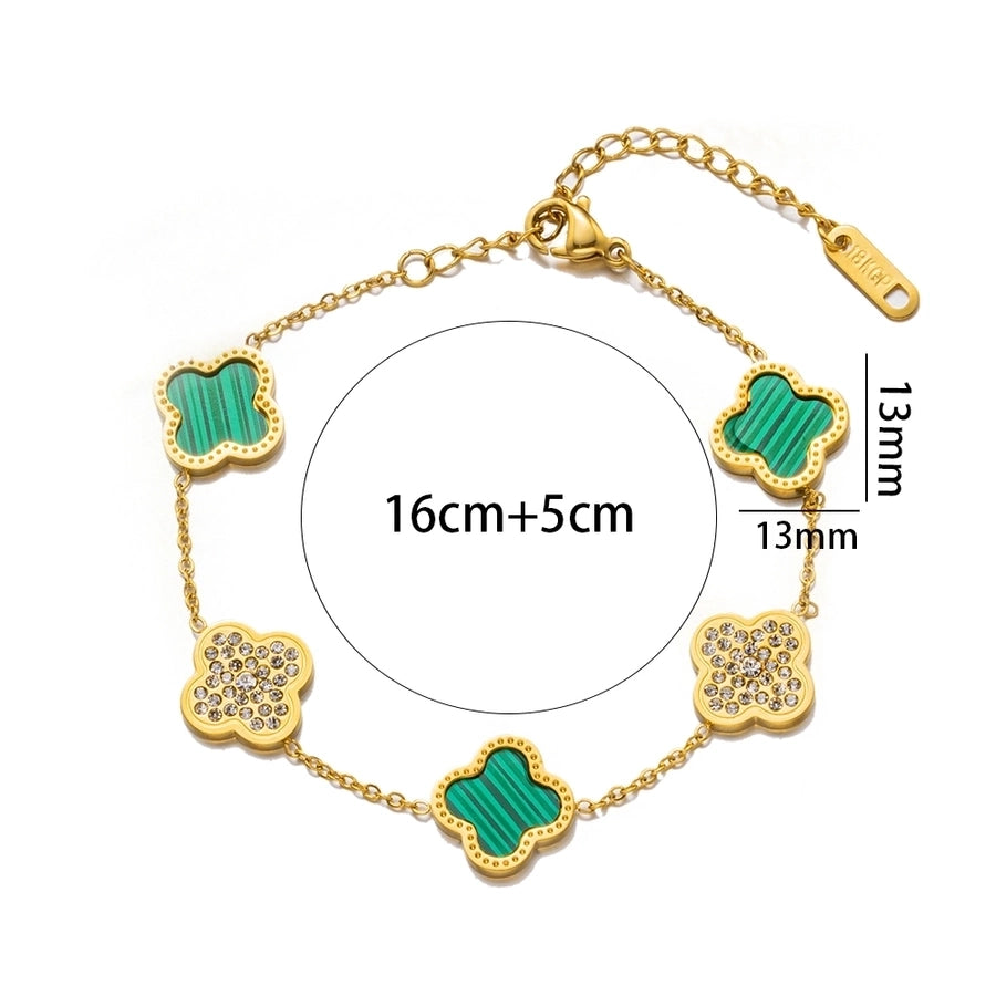 Four Leaf Clover Zircon Bracelets/Earrings [304 Stainless Steel,18K Gold Plated]