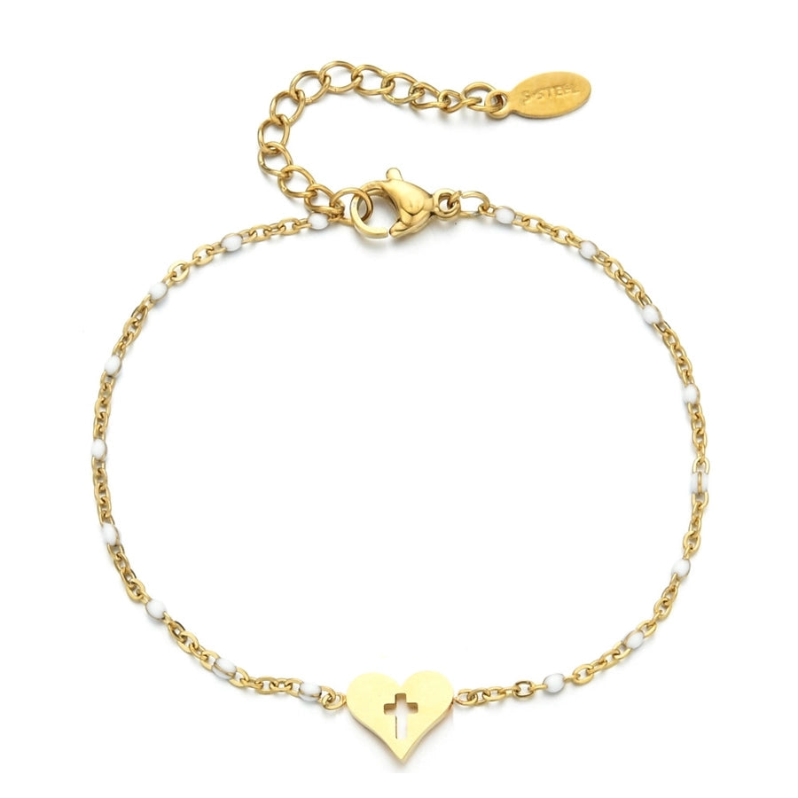 Cross Heart Enamel Bracelet [Stainless Steel]