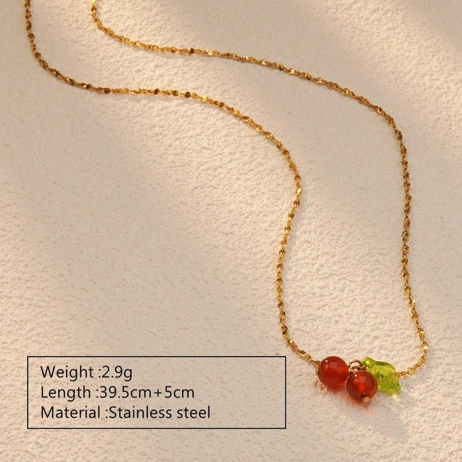 Cherry Jewelry Set [304 Stainless Steel, 18K Gold Plated]