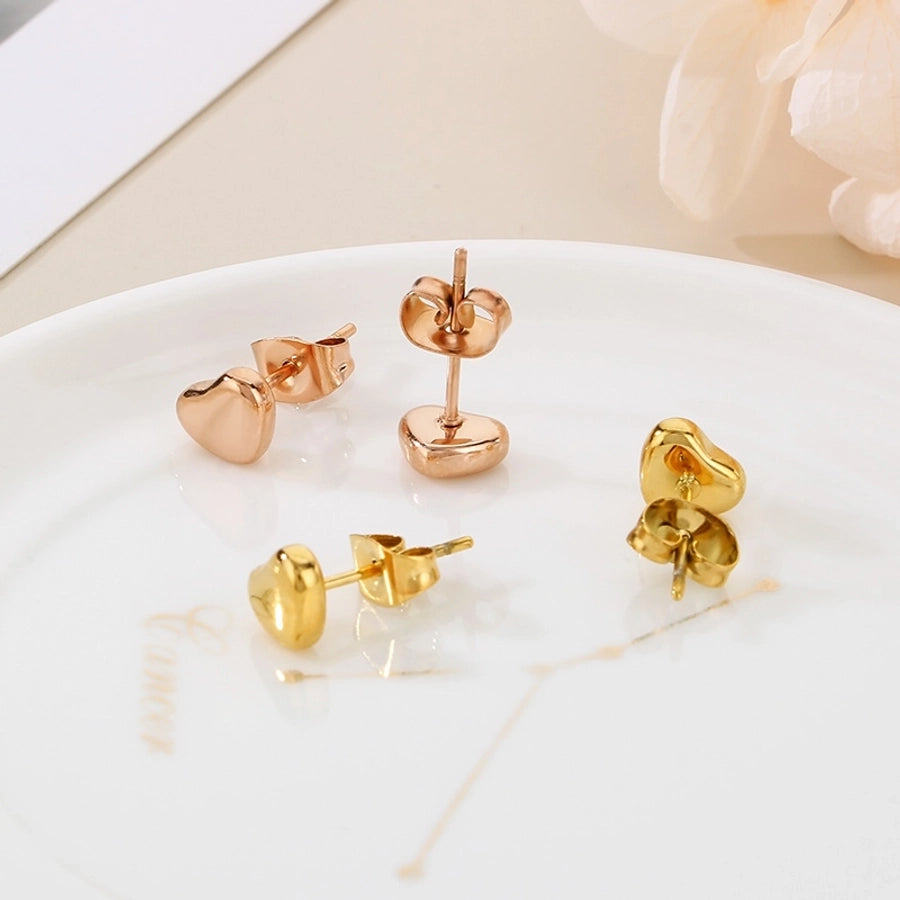 Small Heart Shape Stud Earrings [304 Stainless Steel,18K Gold Plated]