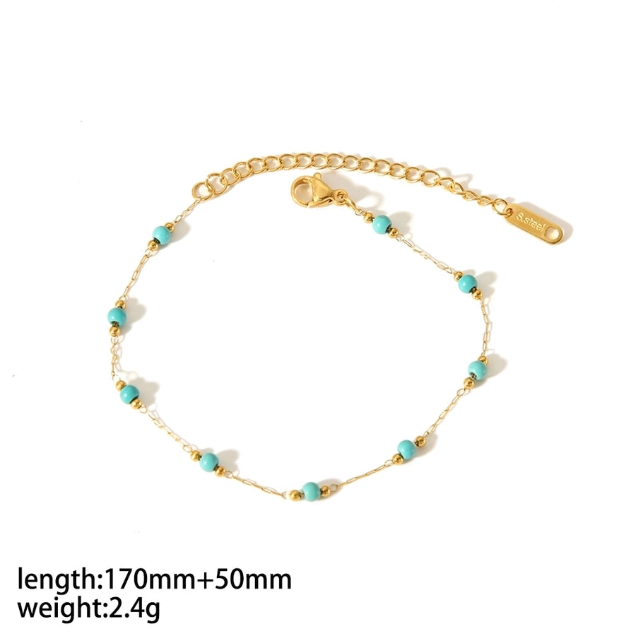 Round Natural Stone Bracelet/Anklet/Necklace [304 Stainless Steel,18K Gold Plated]