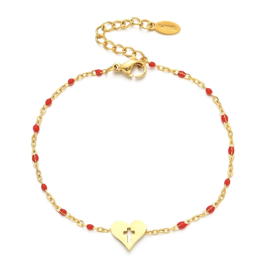 Cross Heart Enamel Bracelet [Stainless Steel]