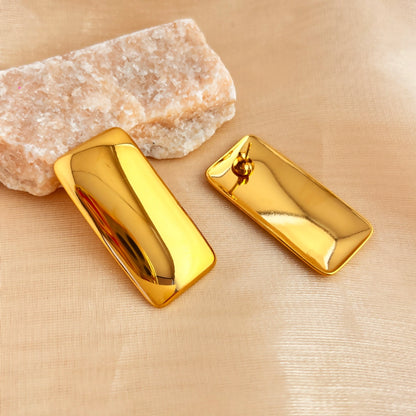 Shiny Rectangle Earrings [201 Stainless Steel,18K Gold Plated]