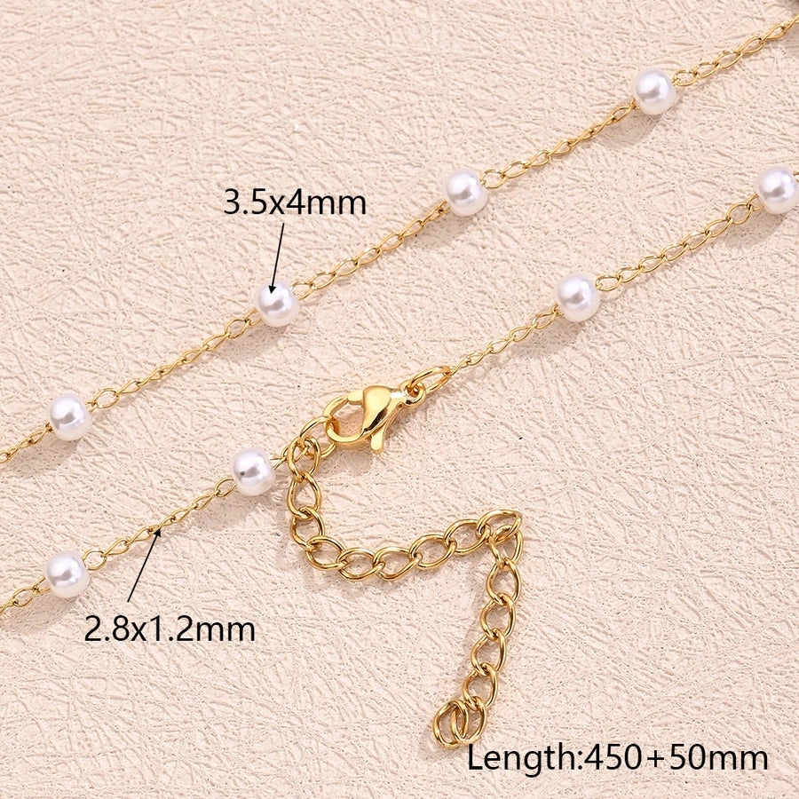 Round Simple Acrylic Imitation Pearl  Necklace [304 Stainless Steel,18K Gold Plated]