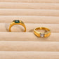 Green White Zircon Ring [304 Stainless Steel 18K Gold Plated]