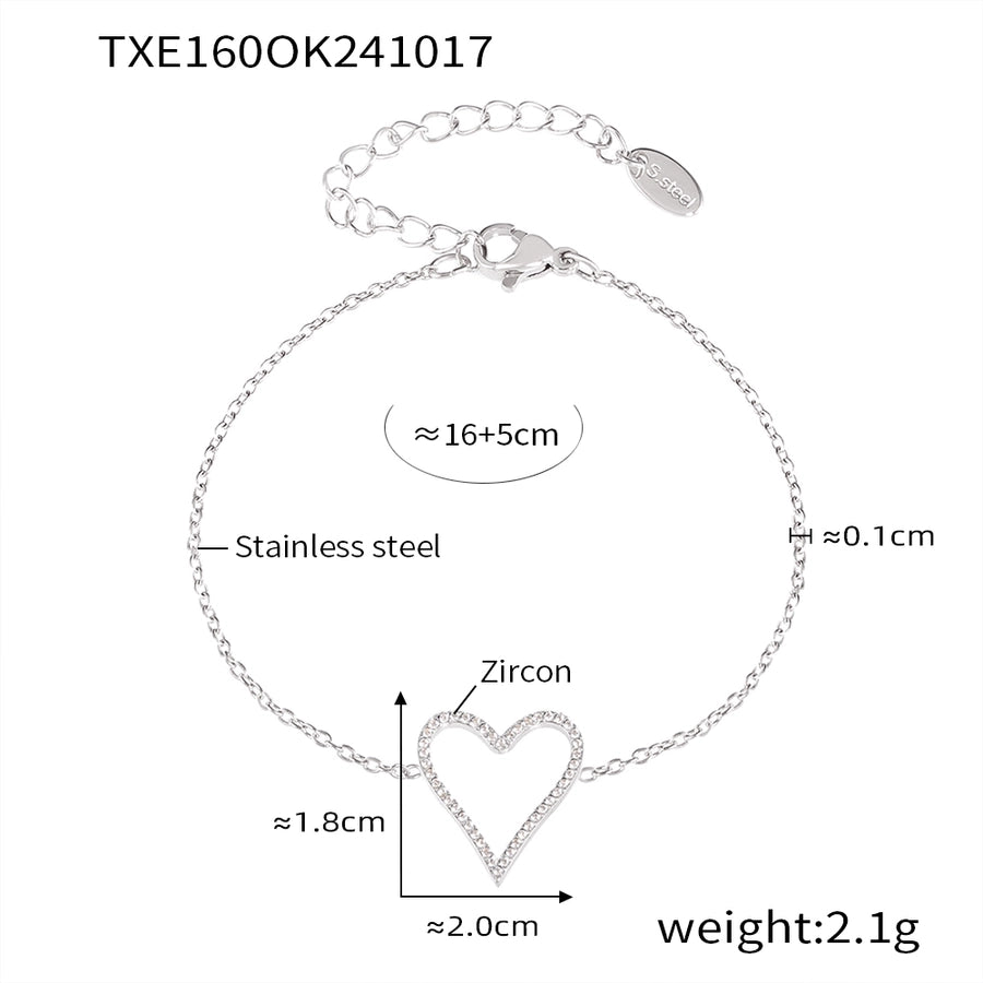 Heart Shape Zircon Bracelet/Necklace [304 Stainless Steel, 18K Gold Plated]