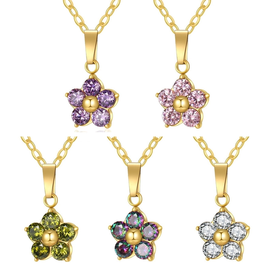 Flower Zircon Pendant Necklace [304 Stainless Steel]