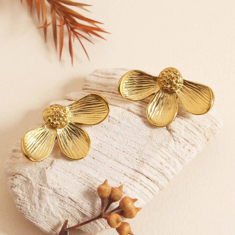 Mix Flower Earrings [304 Stainless Steel,18K Gold Plated]