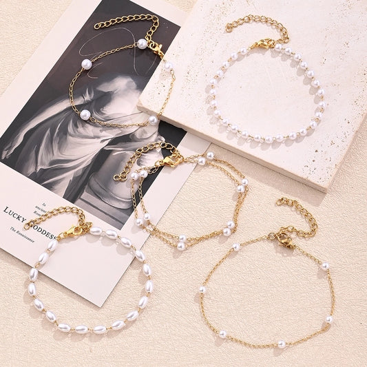 Imitation Acrylic Pearl Type Bracelet [304 Stainless Steel]