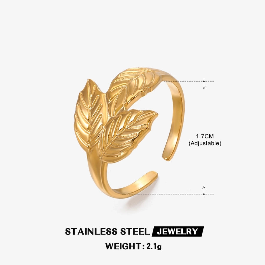 Leaf Open Ring [304 Stainless Steel 18K Gold Plated]