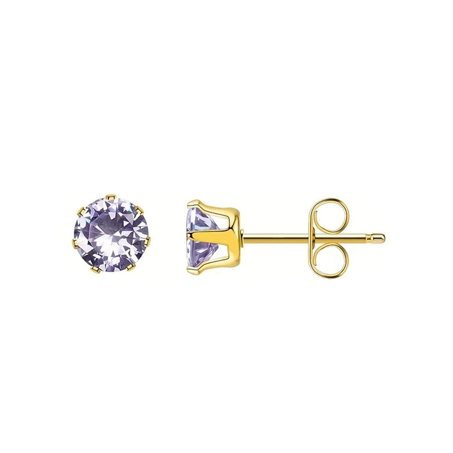 Round Colored Rhinestone Stud Earrings [304 Stainless Steel,18K Gold Plated]