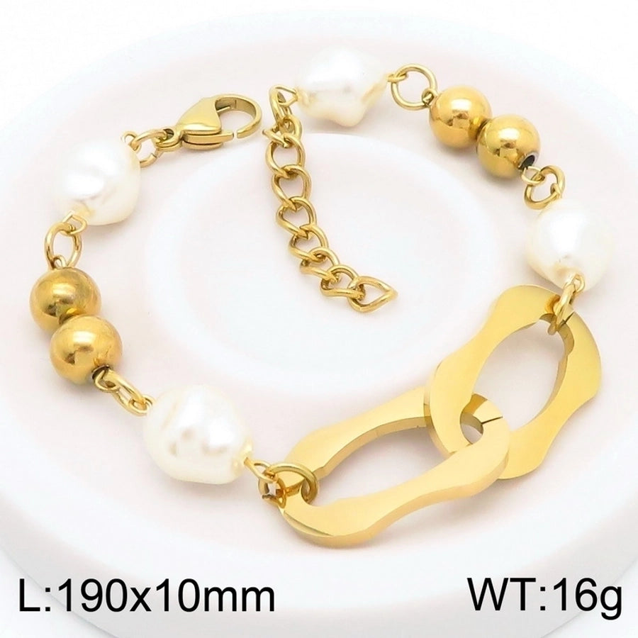 Pearl Resin Chain Bracelets [304 Stainless Steel,18K Gold Plated]