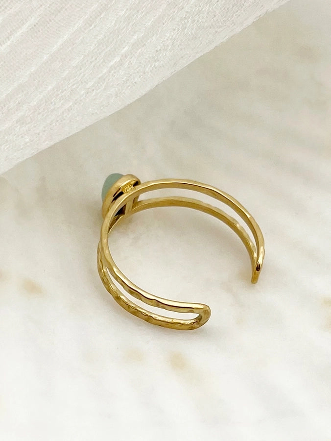 Natural Stone Open Ring [304 Stainless Steel 14K Gold Plated]