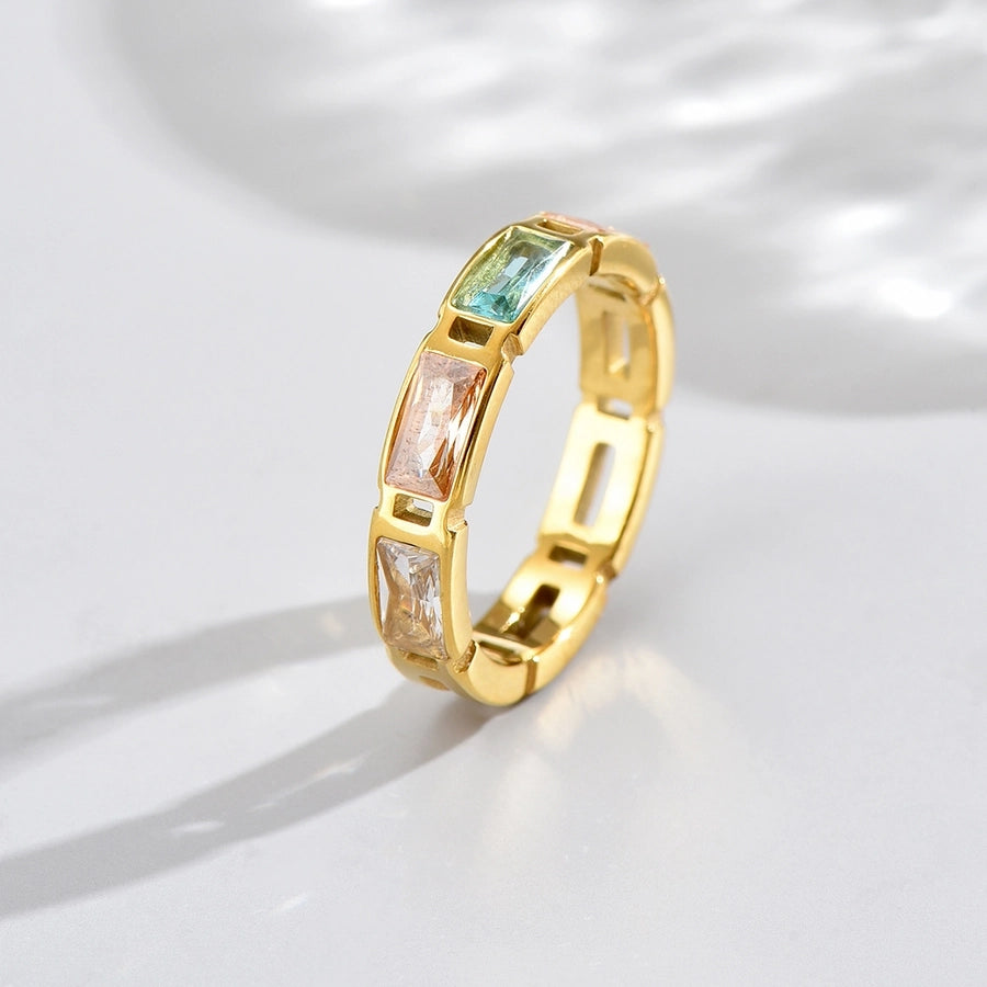 Shiny Round Square Zircon Ring [304 Stainless Steel 14K Gold Plated]