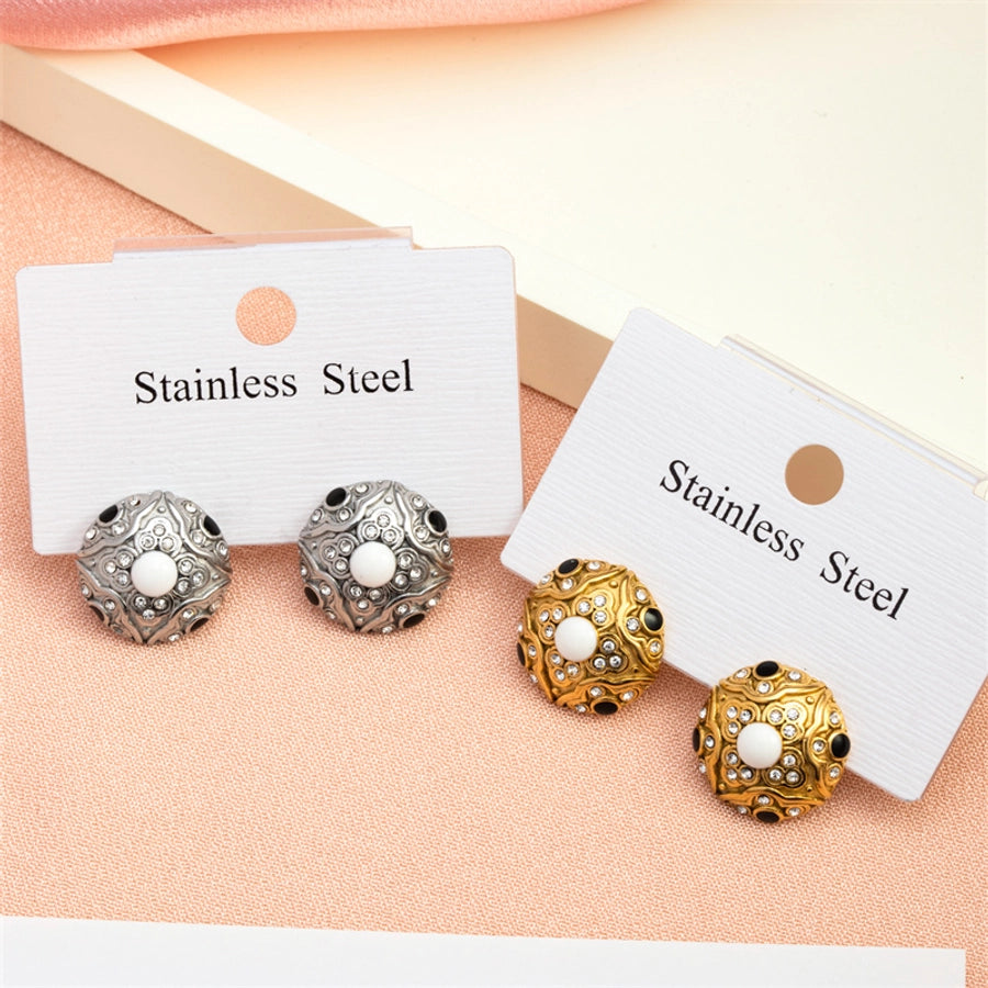 Natural Stone Round Earrings [304 Stainless Steel,18K Gold Plated]