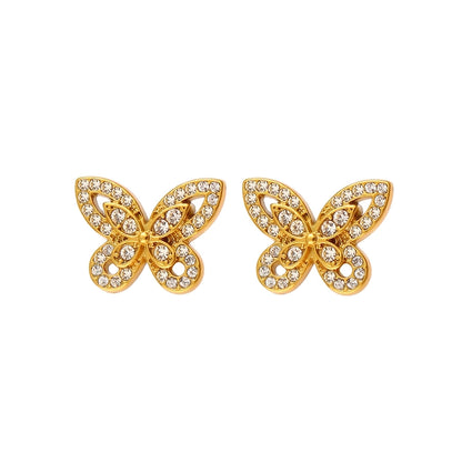 Hinaises d'oreille en strass de papillon [304 316 en acier inoxydable, 18 carats plaqués à l'or]