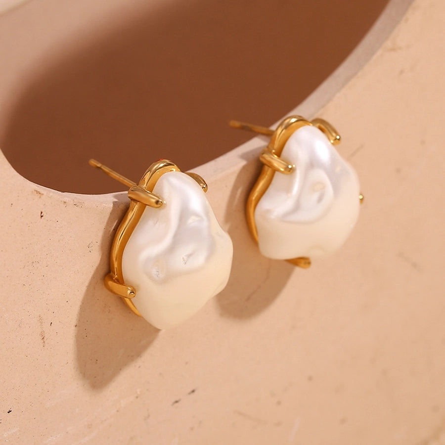 Irregular Pearl Earrings [304 Stainless Steel,18K Gold Plated]