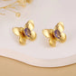 Butterfly Steel Zircon Earrings [304 Stainless Steel, 14K Gold Plated]