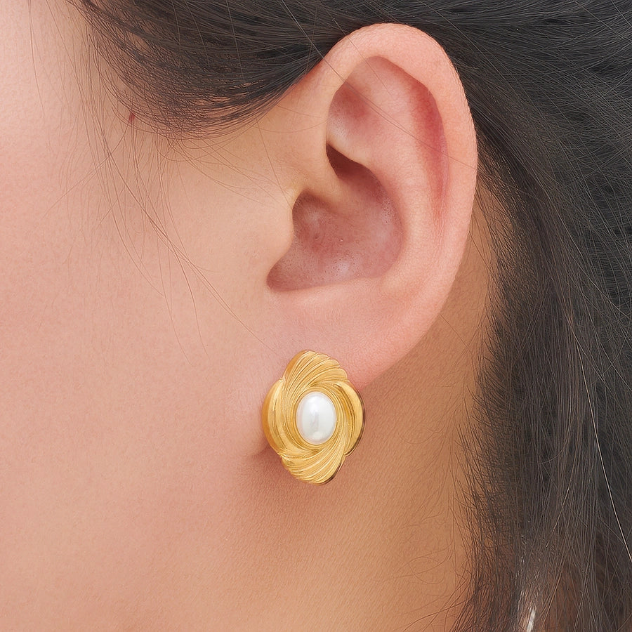 Baroque Oval Natural Stone Earrings [304 Stainless Steel,18K Gold Plated]