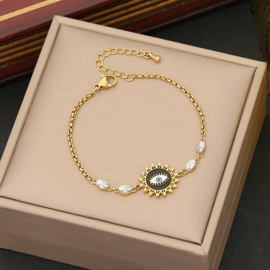 Glass Stones Symbols Bracelet [Stainless Steel,18K Gold Plated]