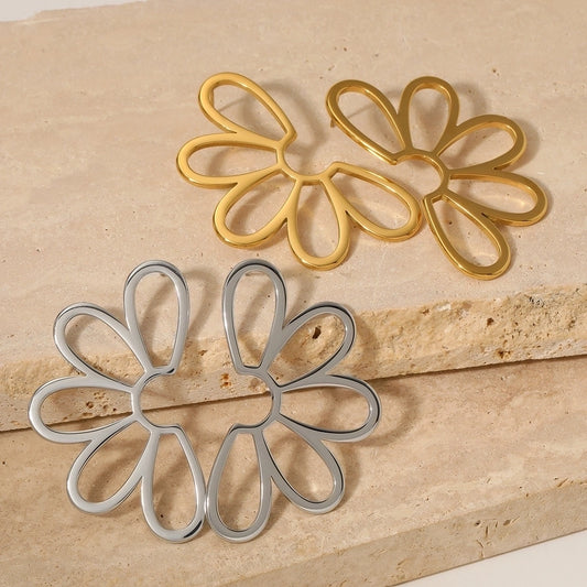 Boucles d'oreilles creuses de fleurs artistiques [316 en acier inoxydable, 16 km plaqués à l'or]