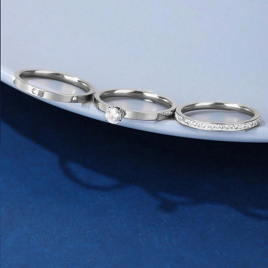 Trio Zircon Band Rings [304 Stainless Steel]