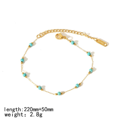 Round Natural Stone Bracelet/Anklet/Necklace [304 Stainless Steel,18K Gold Plated]