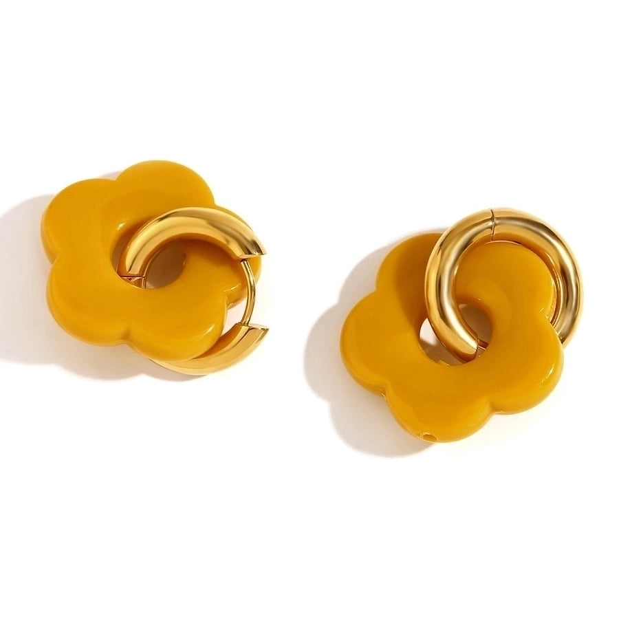 Acrylic Flower Hoop Drop Earrings [304 Stainless Steel,18K Gold Plated]