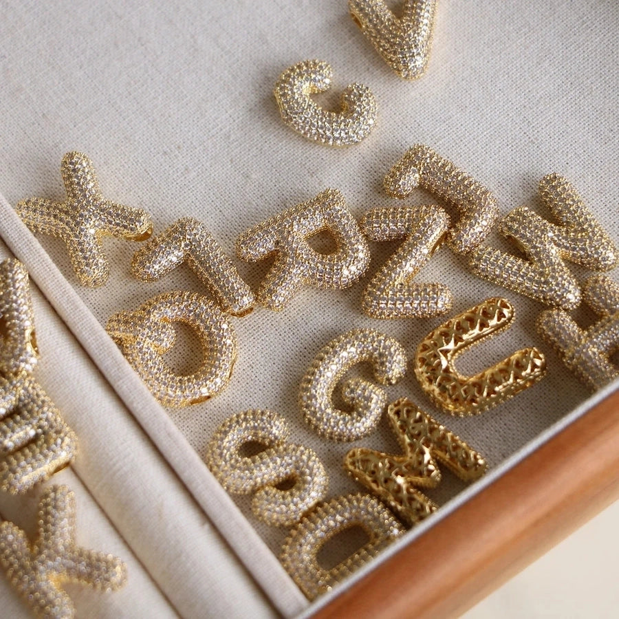 Gold Rhinestones Letter Necklace [304 Stainless Steel]