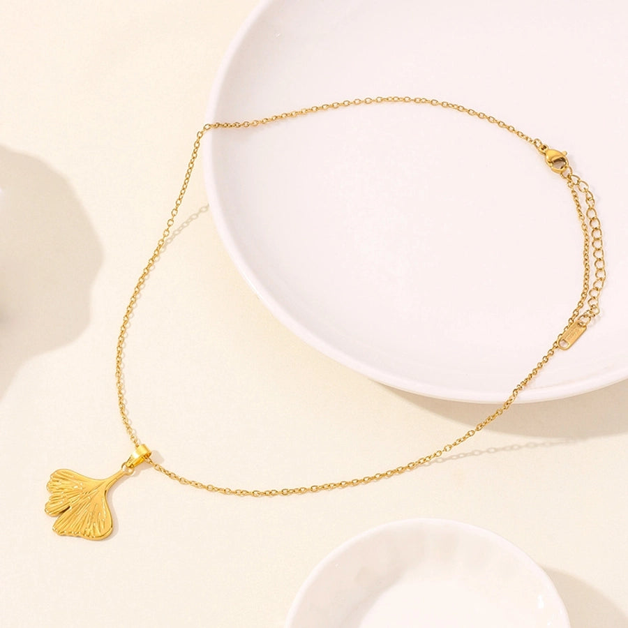 Leaves Pendant Necklace [304 Stainless Steel,18K Gold Plated]