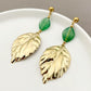 Green Leaves Rhombus Beaded Drop Earrings [304 Stainless Steel,14K Gold Plated]