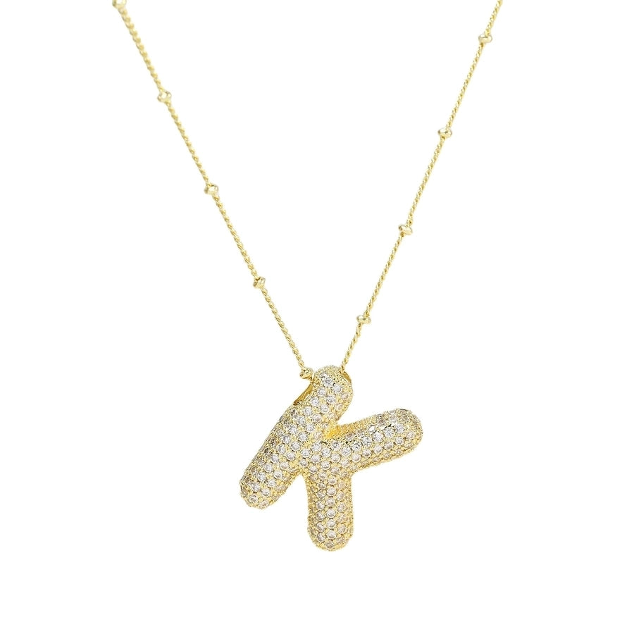 Gold Rhinestones Letter Necklace [304 Stainless Steel]