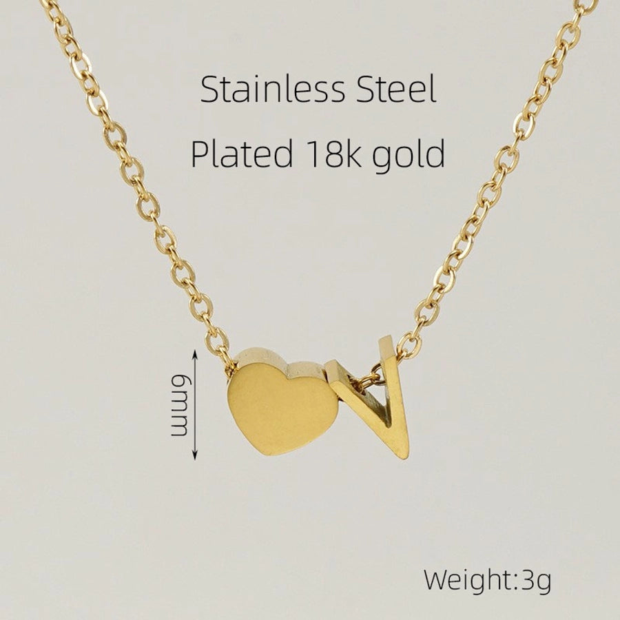 Letter Heart Shape Pendant Necklace [304 Stainless Steel,18K Gold Plated]