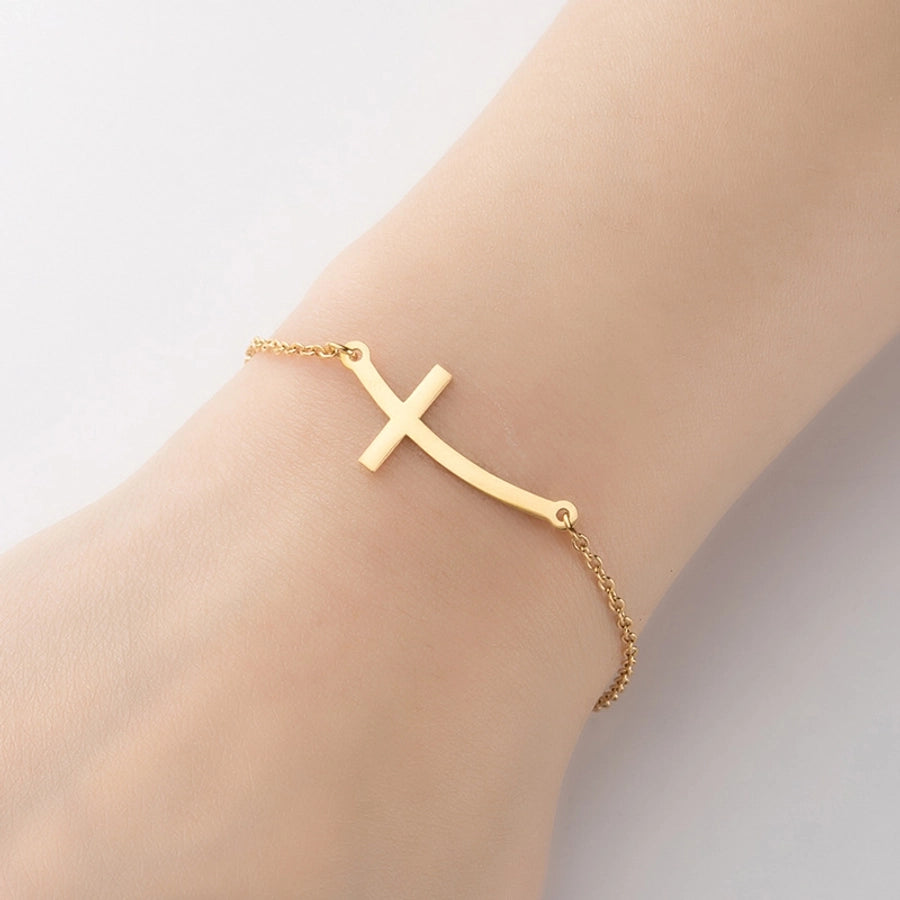 Cross Bracelets [201 Stainless Steel,18K Gold Plated]