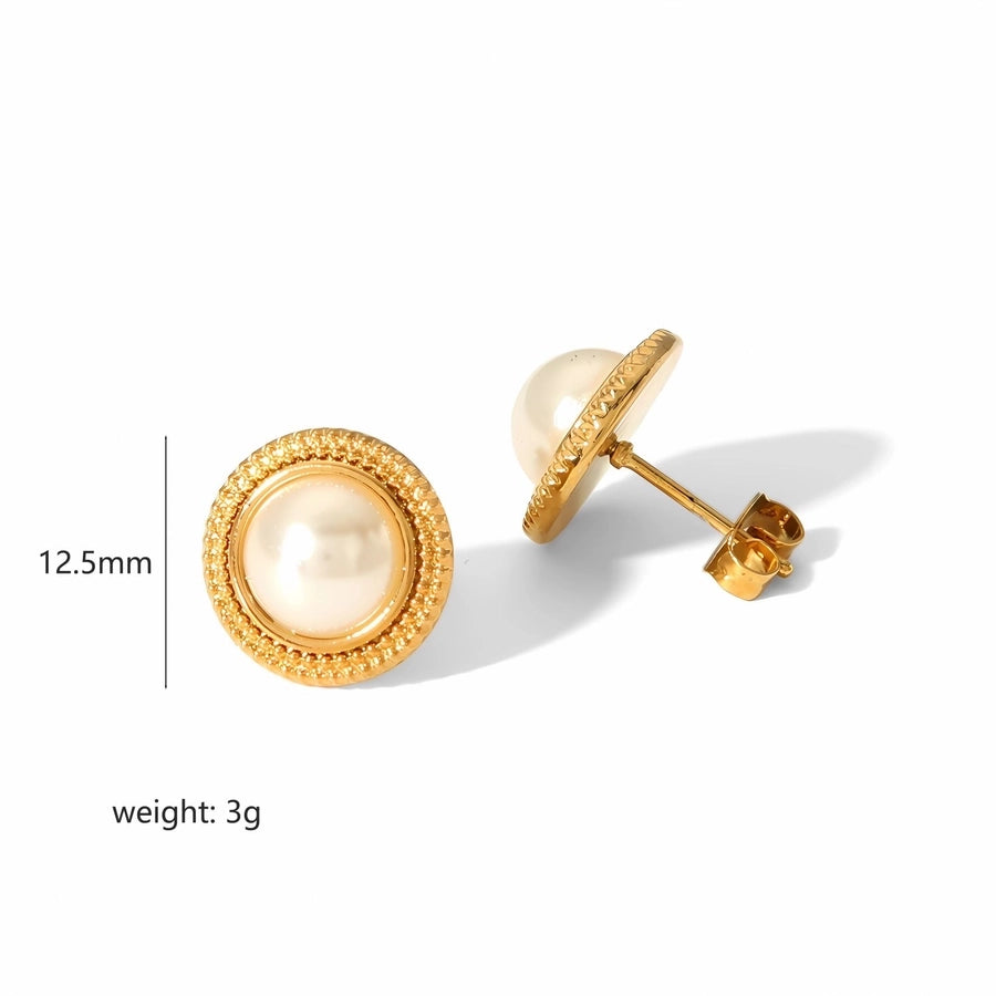 Pearl Zircon Stud Earrings [304 Stainless Steel, 18K Gold Plated]