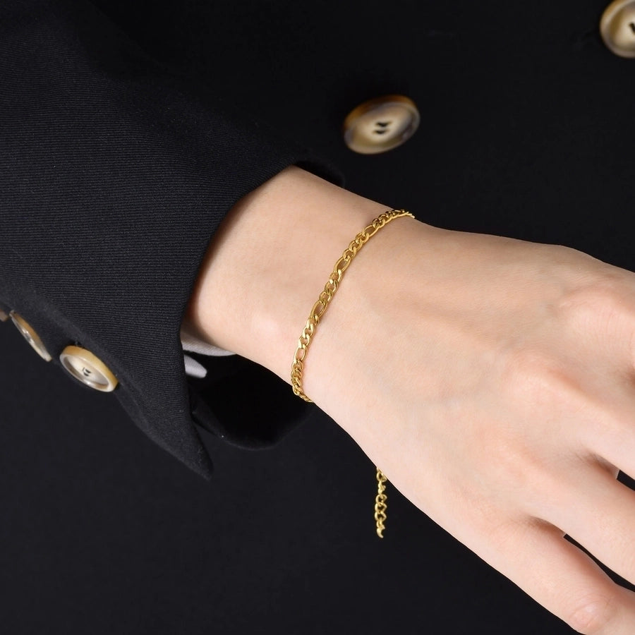 Thin Figaro Chain Bracelet [201 Stainless Steel, 18K Gold Plated]