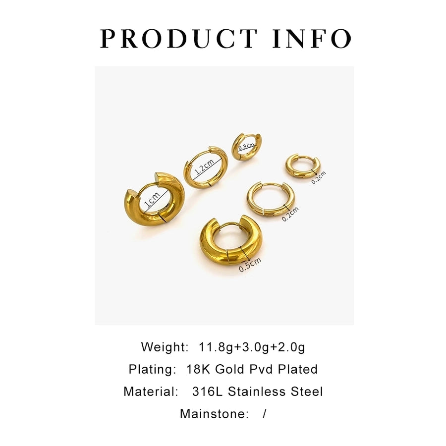 Three Pairs Gold Hoop Earrings [316L Stainless Steel, 18K Gold Plated]