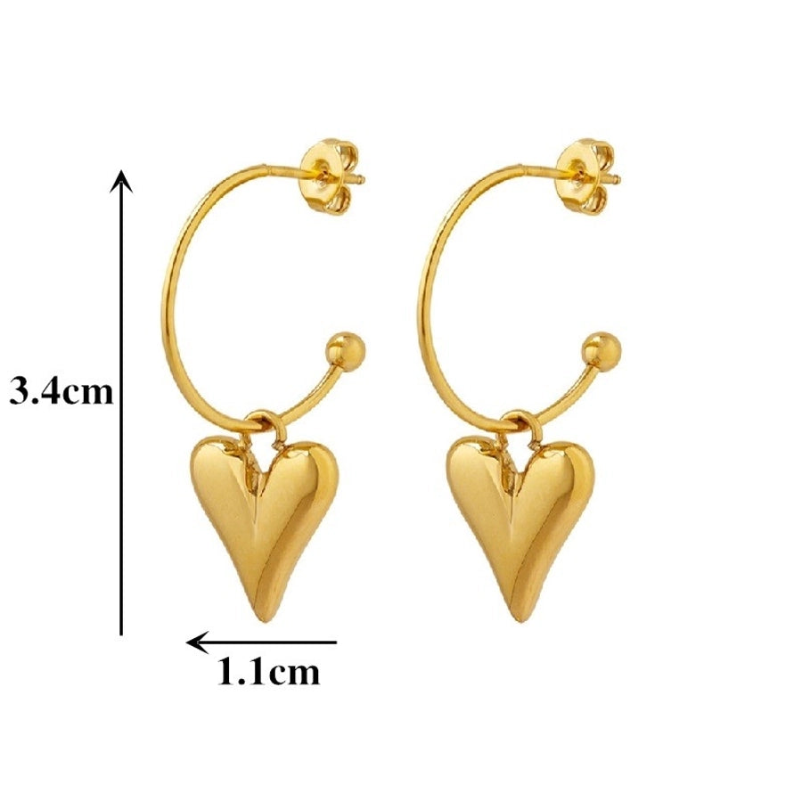 Heart Drop Hoop Earrings [304 Stainless Steel, 18K Gold Plated]