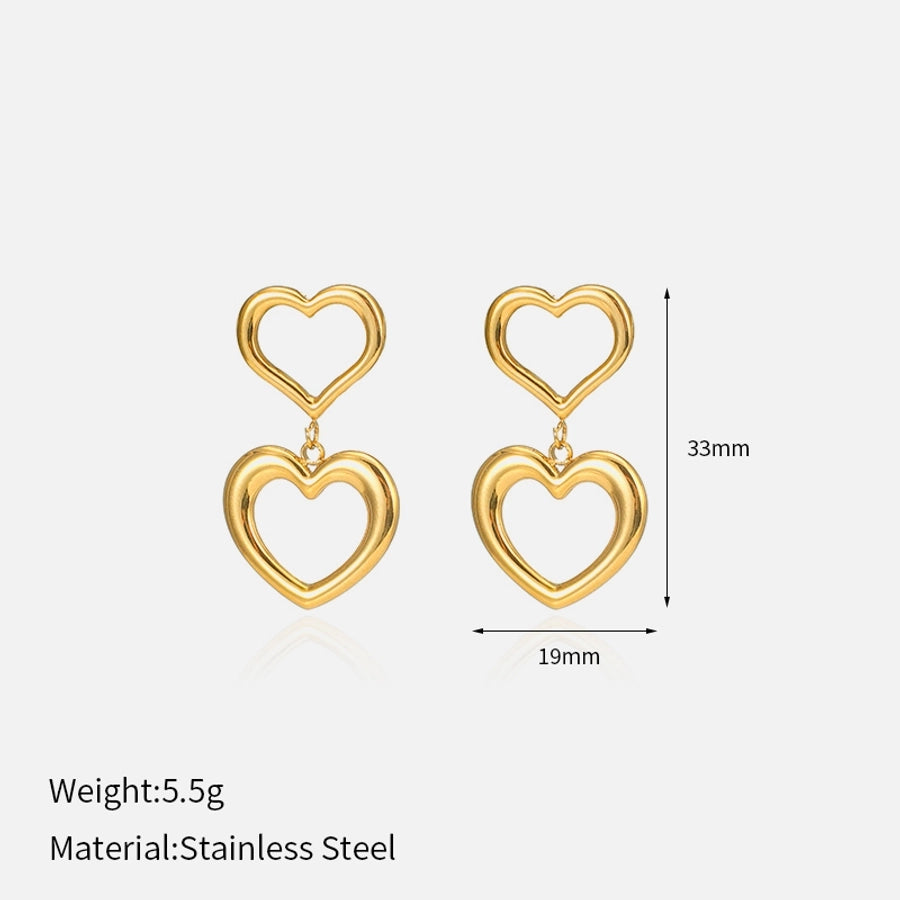 Double Hanging Hearts Earrings [304 Stainless Steel,18K Gold Plated]