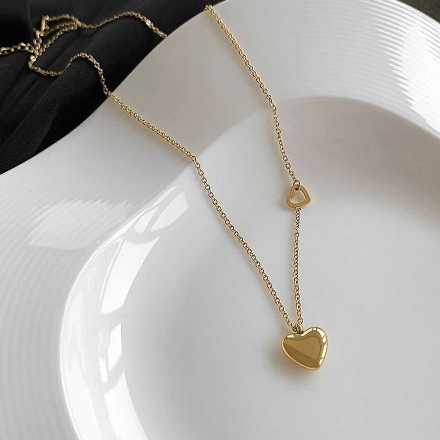 Double Heart Necklace [304 Stainless Steel,18K Gold Plated]