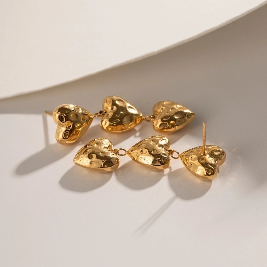 Triple Heart Shape Earrings [304 Stainless Steel,18K Gold Plated]